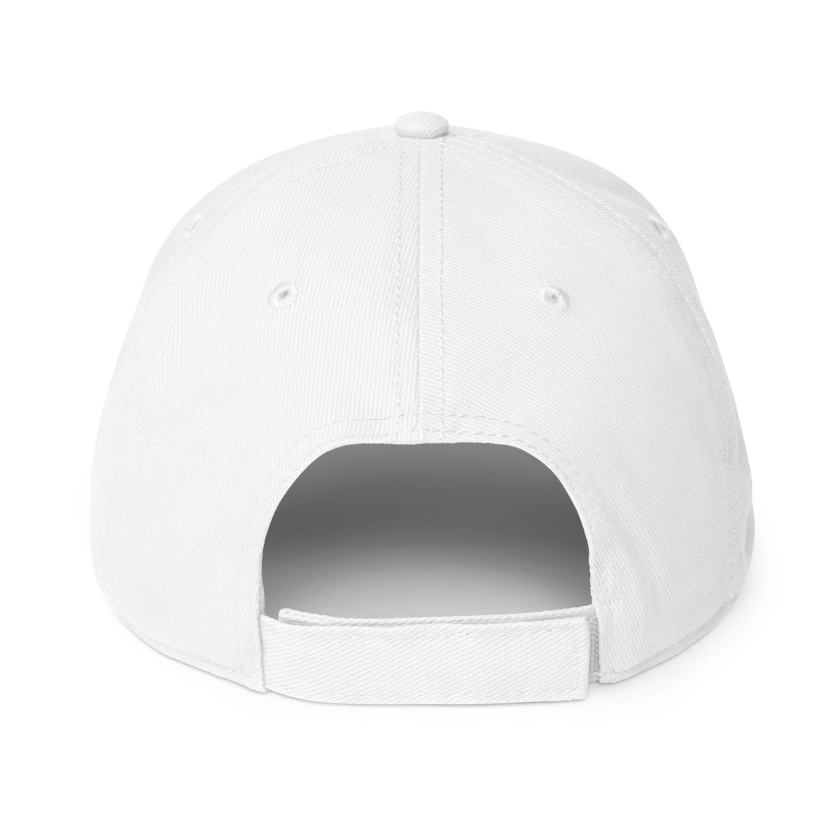White low-profile hat with embroidered upside-down pineapple, back view